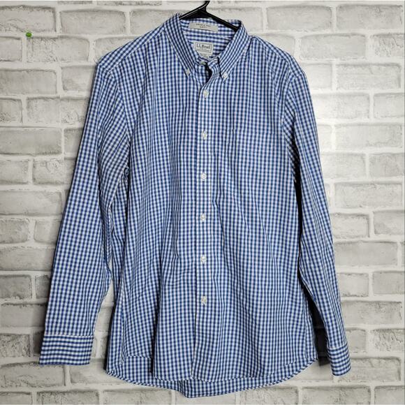 L.L. Bean Blue & White Checkered Button Up Long Sleeve Shirt, size 15 1/2-33 - Picture 1 of 3